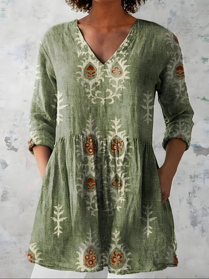 Oriana | Blusa Lunga con Motivi Ornamentali Etnici
