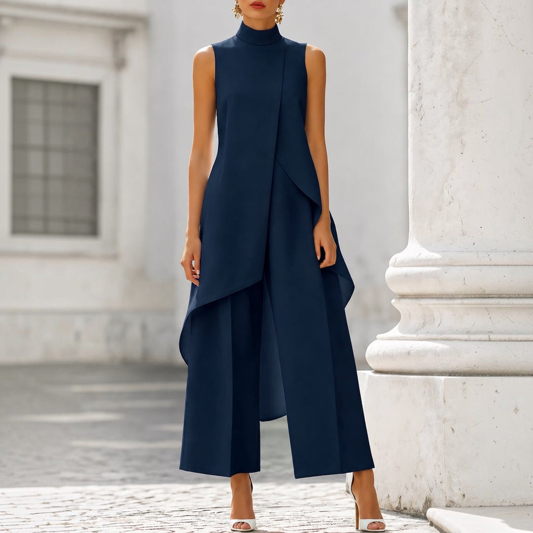 Alessia | Tuta Elegante con Top Drappeggiato a Collo Alto