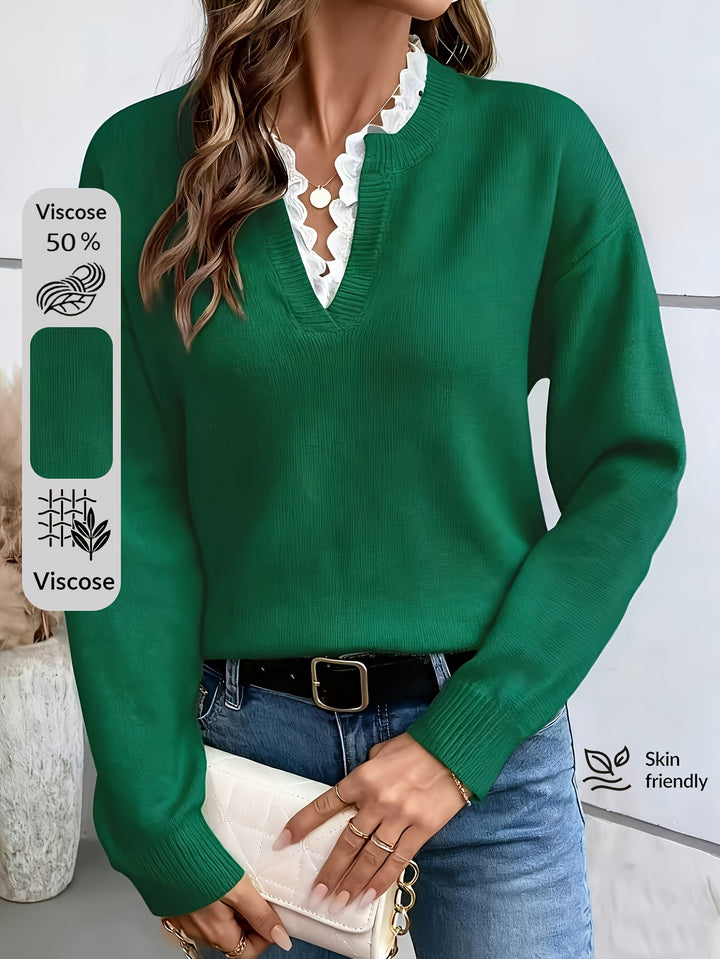 Rosalba | Maglione Romantico con Scollo a V e Pizzo