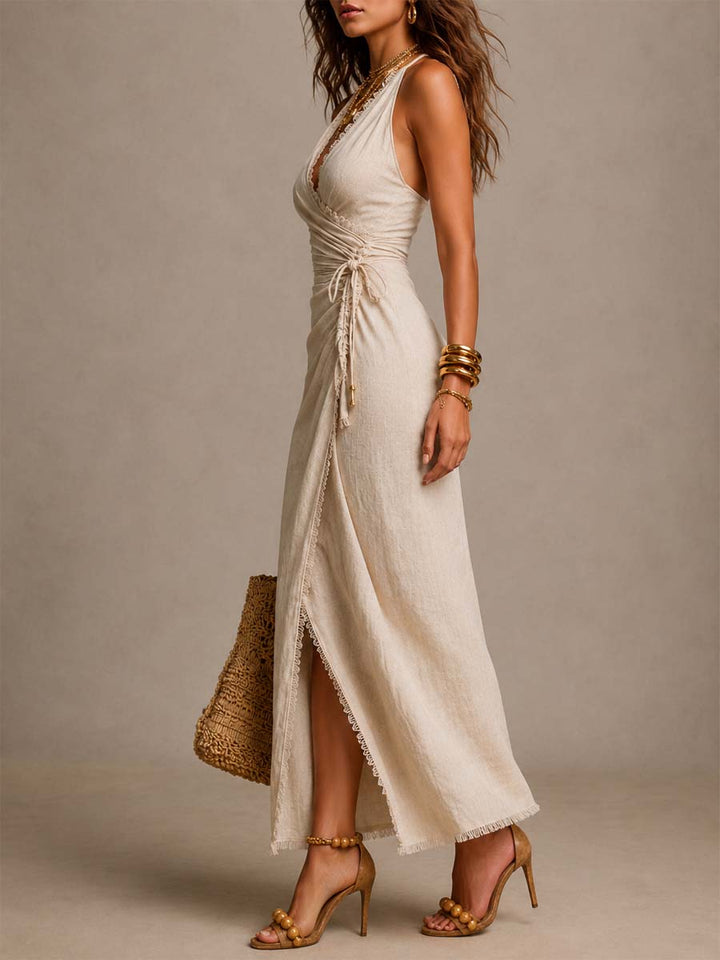 Tatiana | Abito Midi con Scollo Incrociato e Pizzo