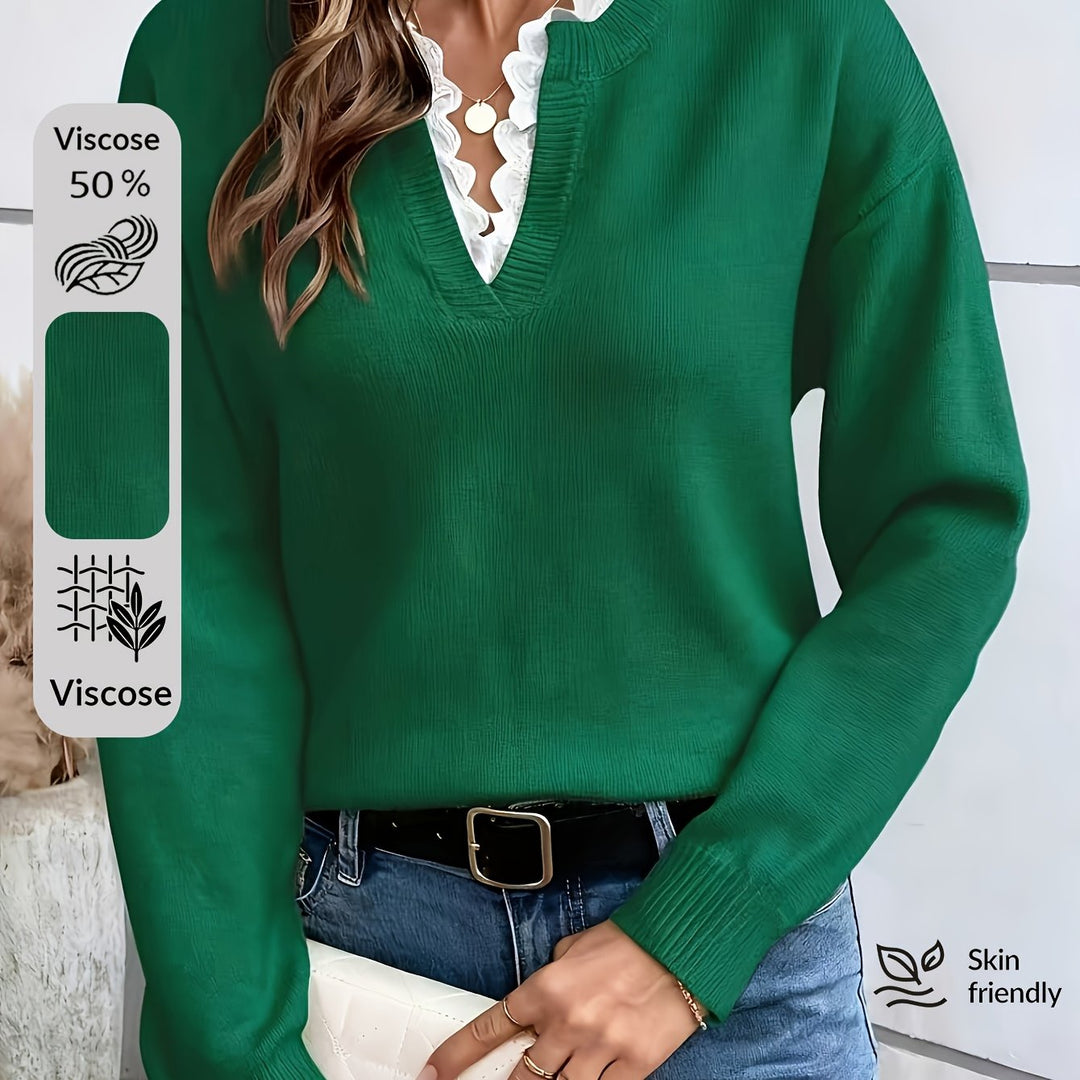 Rosalba | Maglione Romantico con Scollo a V e Pizzo