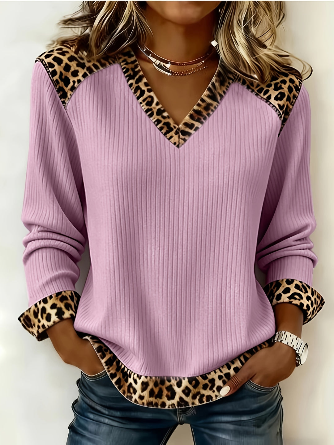 Leonora | Maglione a Coste con Patchwork Leopardato