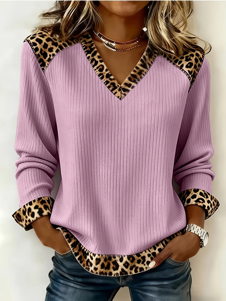 Leonora | Maglione a Coste con Patchwork Leopardato