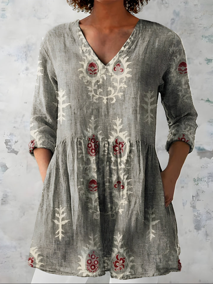 Oriana | Blusa Lunga con Motivi Ornamentali Etnici