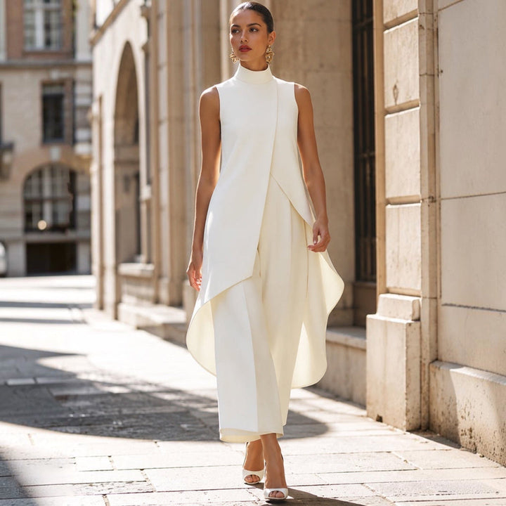 Alessia | Tuta Elegante con Top Drappeggiato a Collo Alto