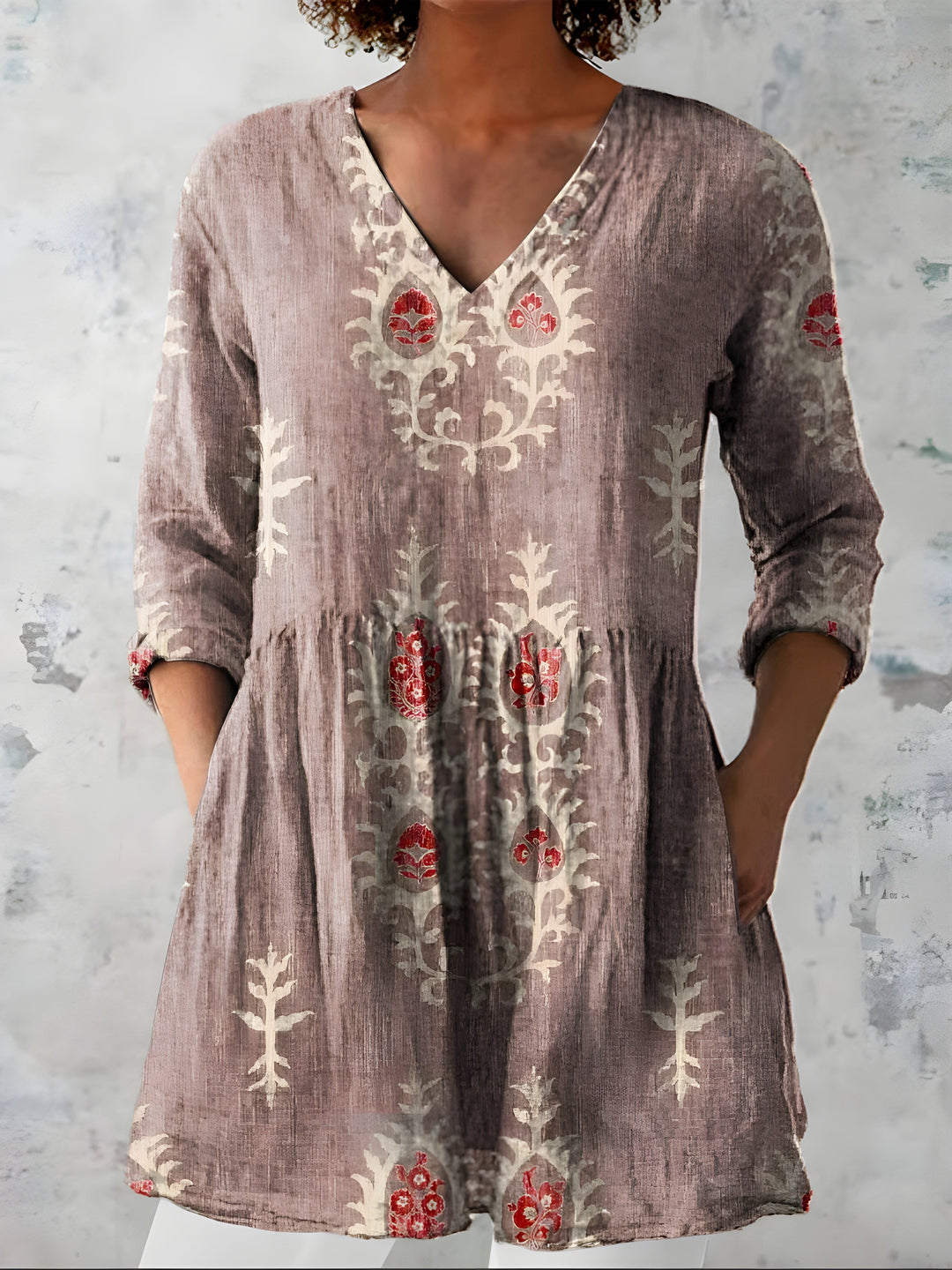 Oriana | Blusa Lunga con Motivi Ornamentali Etnici