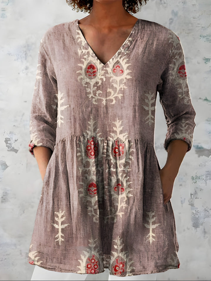 Oriana | Blusa Lunga con Motivi Ornamentali Etnici