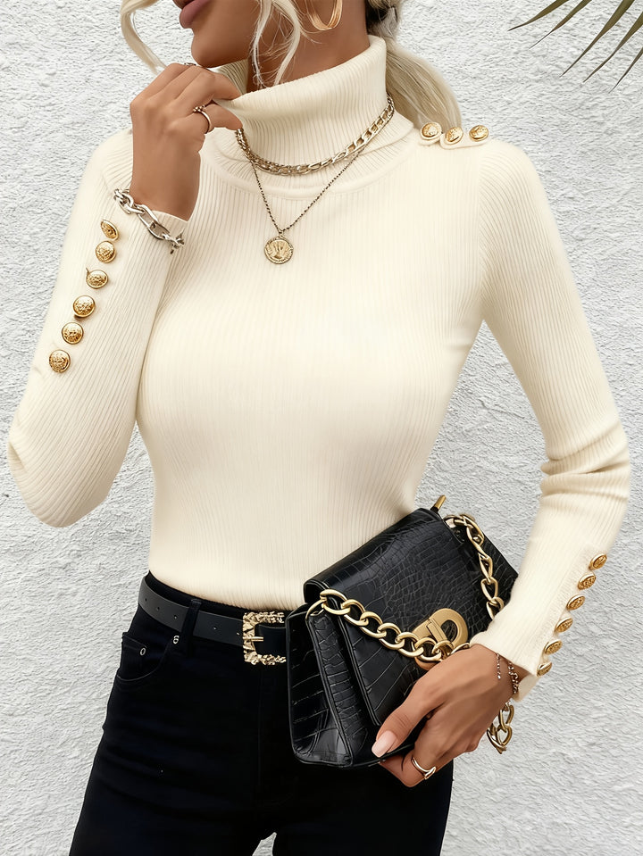 Candida | Maglia Bianca a Collo Alto con Bottoni Metallici