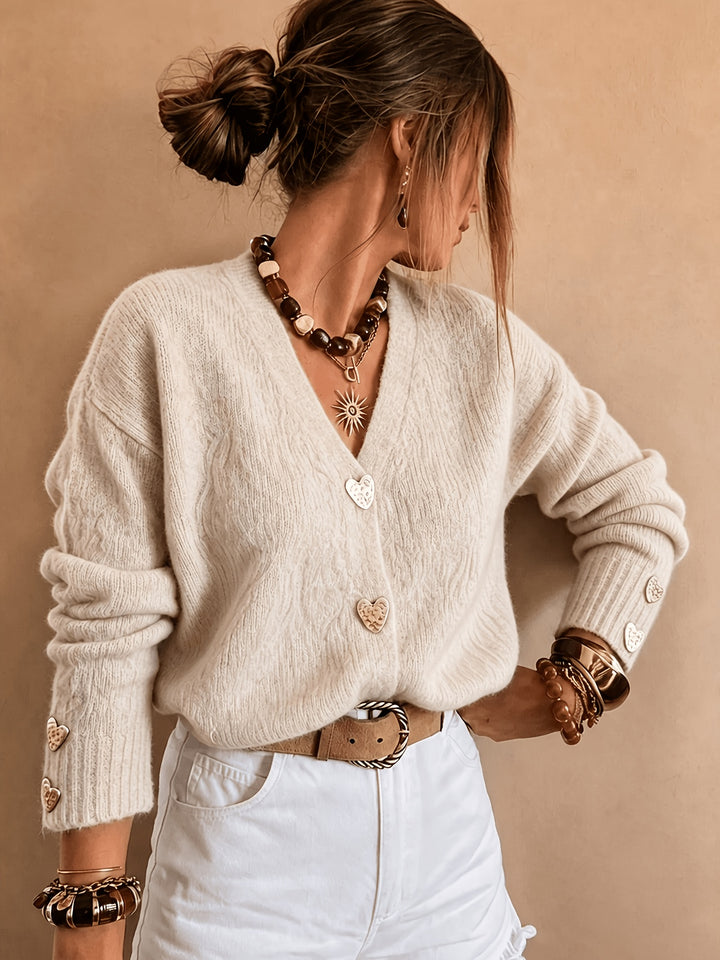 Cordelia | Cardigan con Scollo a V e Bottoni a Cuore