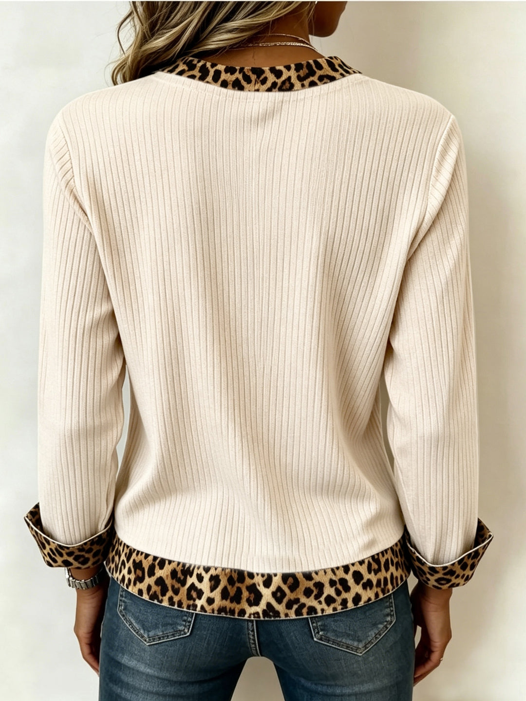 Leonora | Maglione a Coste con Patchwork Leopardato