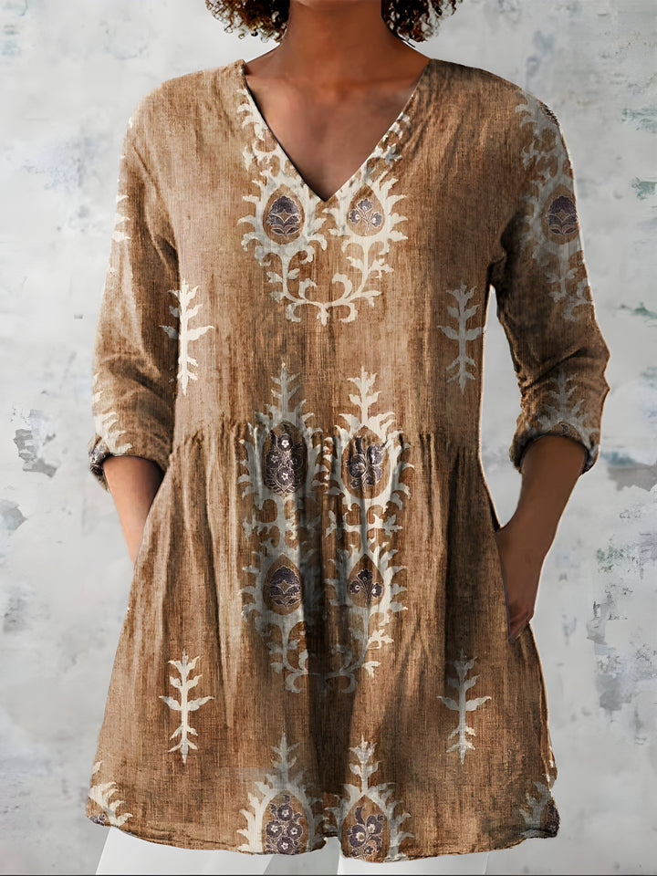 Oriana | Blusa Lunga con Motivi Ornamentali Etnici