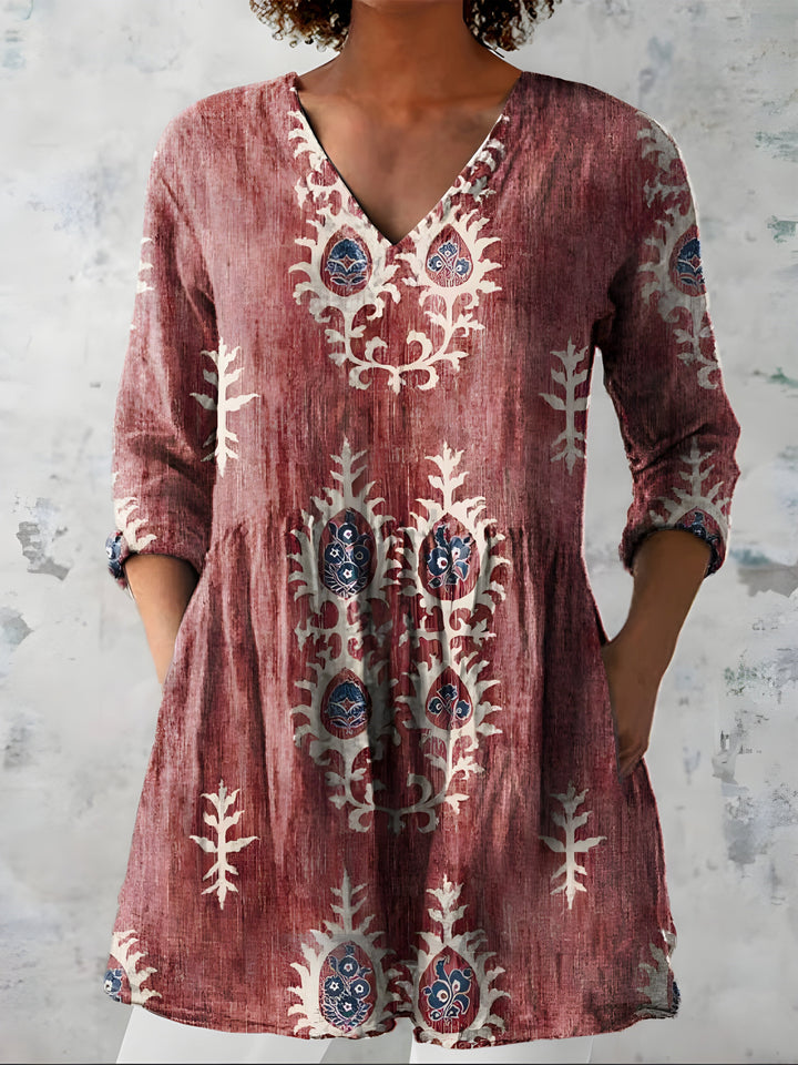 Oriana | Blusa Lunga con Motivi Ornamentali Etnici