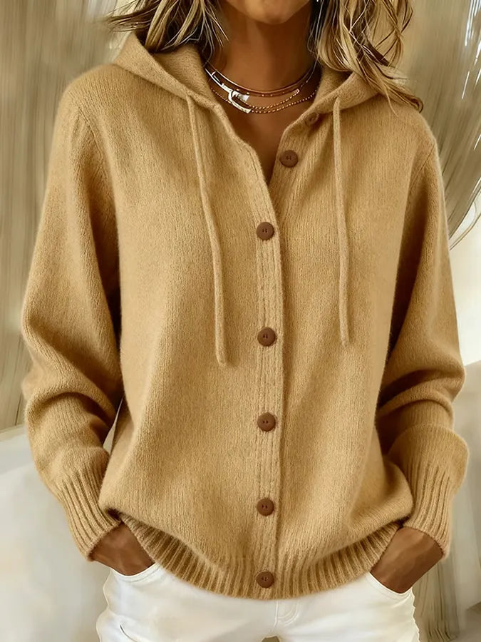 Ortensina | Cardigan in Maglia con Cappuccio e Bottoni