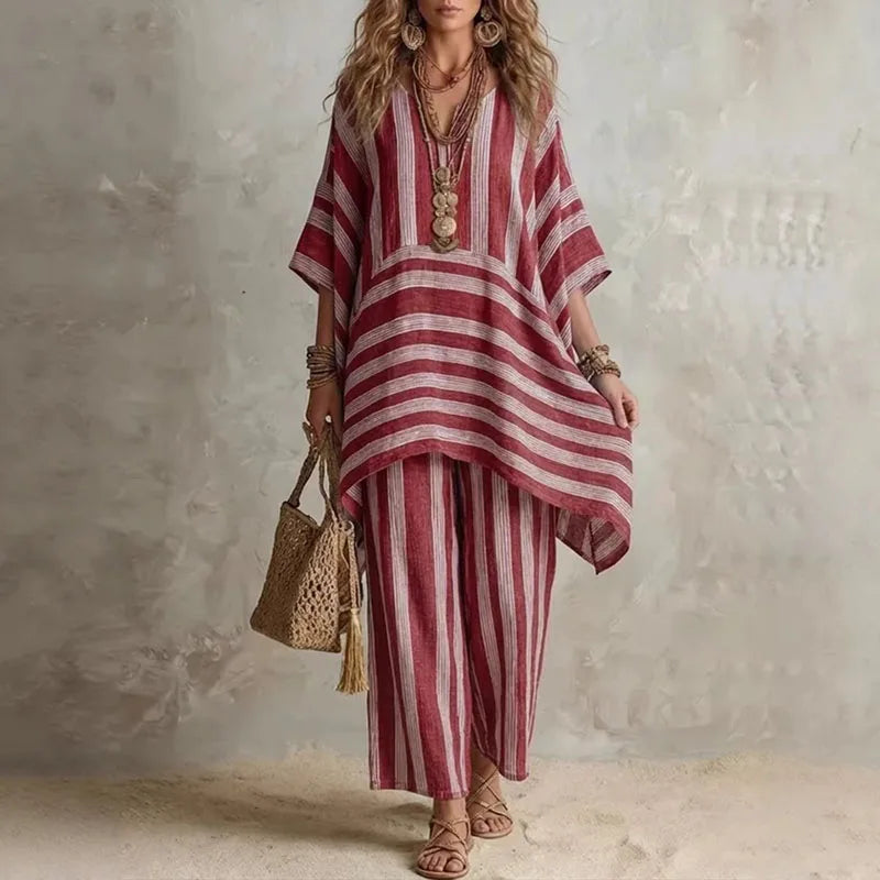 Giulia | Completo 2 Pezzi Bohémien con Motivo a Righe