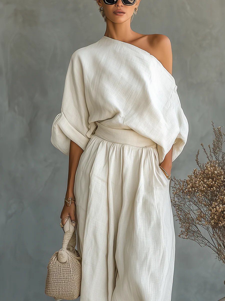 Giorgia | Completo Monospalla Fluido Drappeggiato