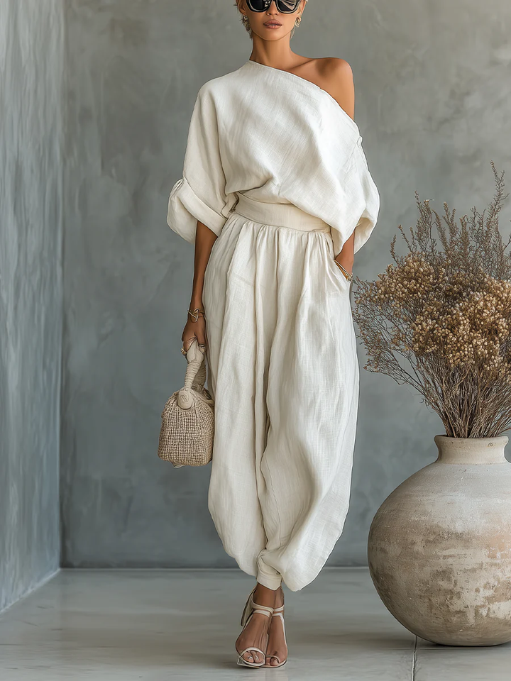 Giorgia | Completo Monospalla Fluido Drappeggiato