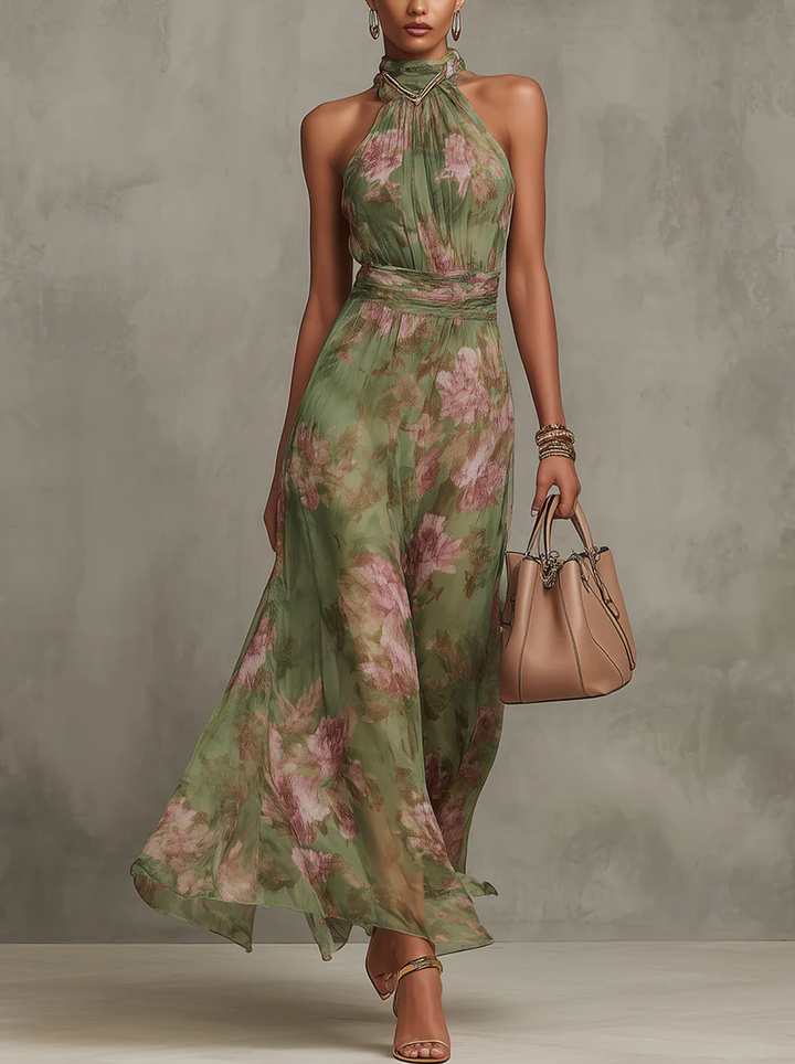 Stella | Abito Lungo con Scollo all'Americana, Floreale ed Elegante