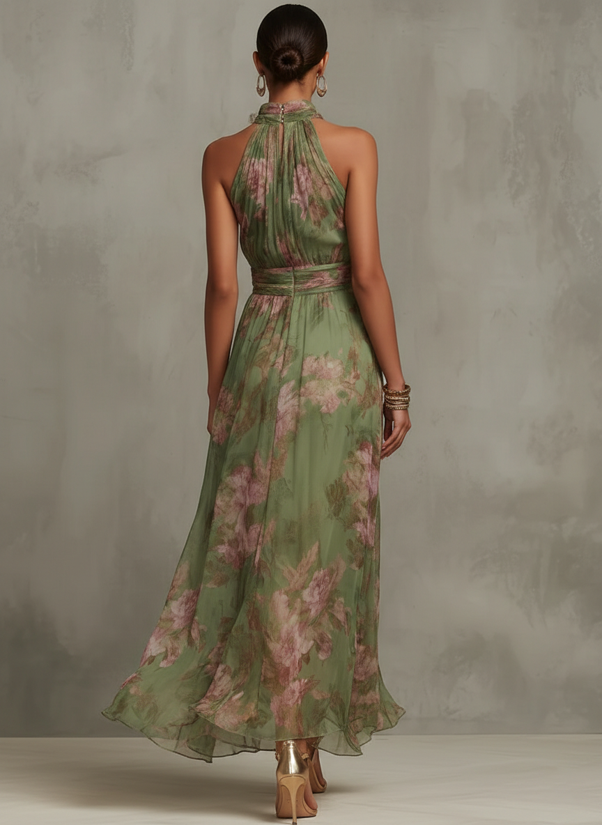 Stella | Abito Lungo con Scollo all'Americana, Floreale ed Elegante