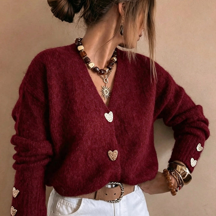 Cordelia | Cardigan con Scollo a V e Bottoni a Cuore