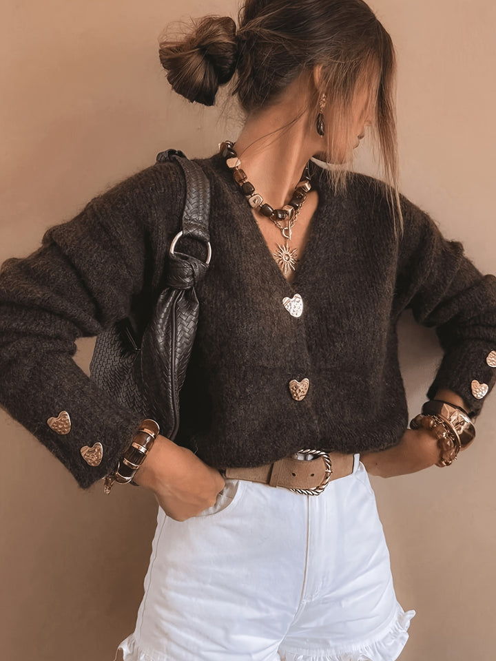 Cordelia | Cardigan con Scollo a V e Bottoni a Cuore
