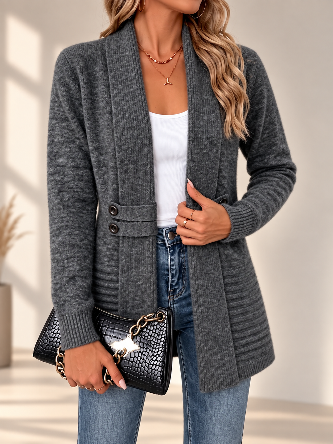 Letizia | Cardigan Elegante con Cintura e Doppia Fila di Bottoni
