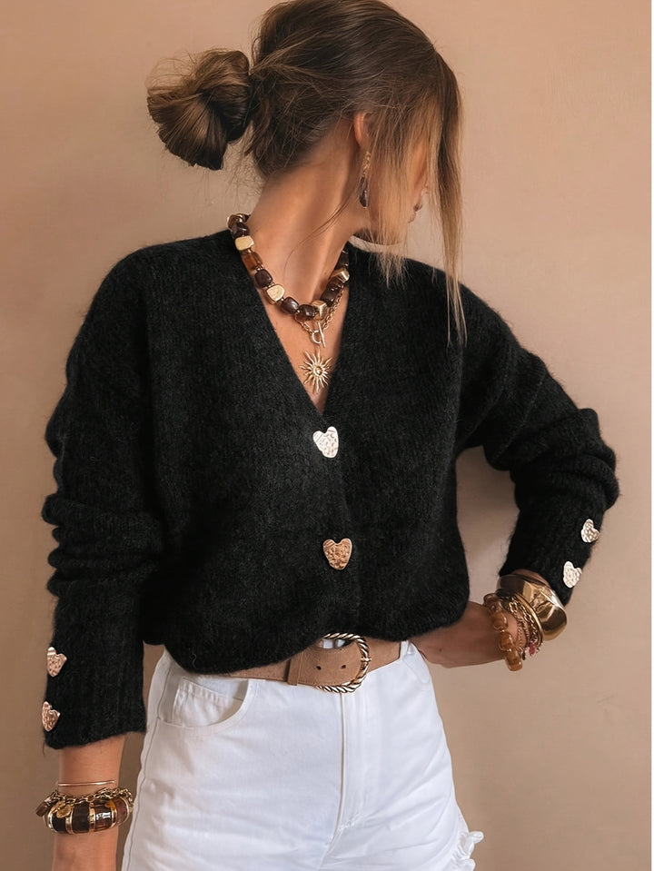 Cordelia | Cardigan con Scollo a V e Bottoni a Cuore