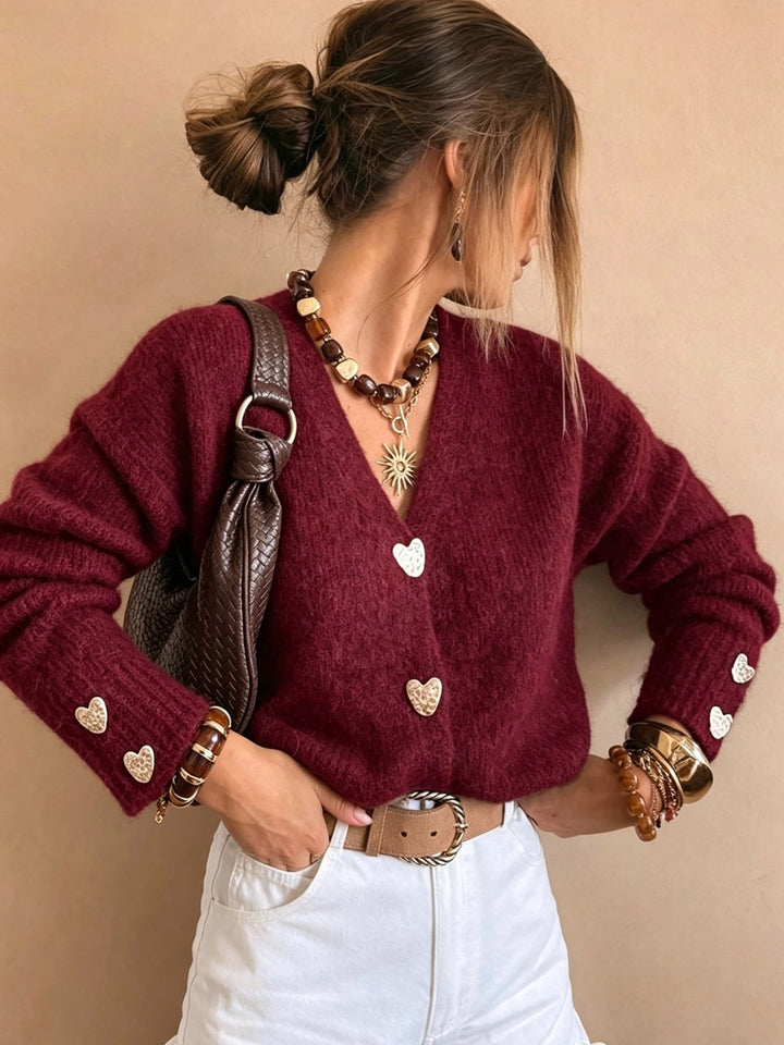 Cordelia | Cardigan con Scollo a V e Bottoni a Cuore
