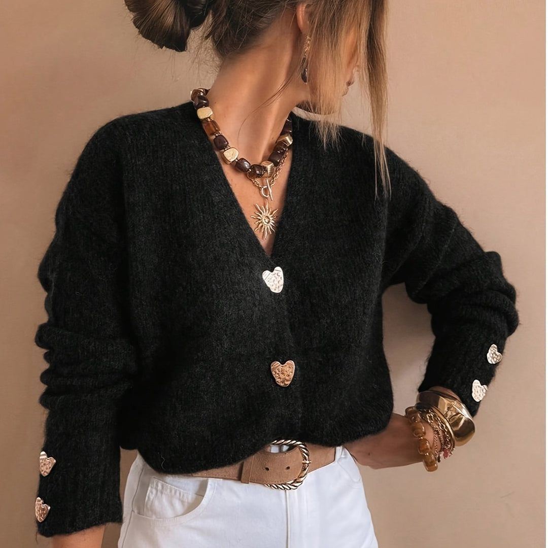 Cordelia | Cardigan con Scollo a V e Bottoni a Cuore