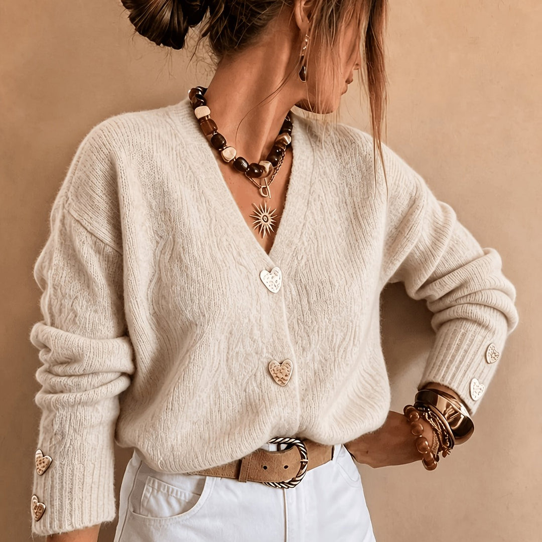 Cordelia | Cardigan con Scollo a V e Bottoni a Cuore