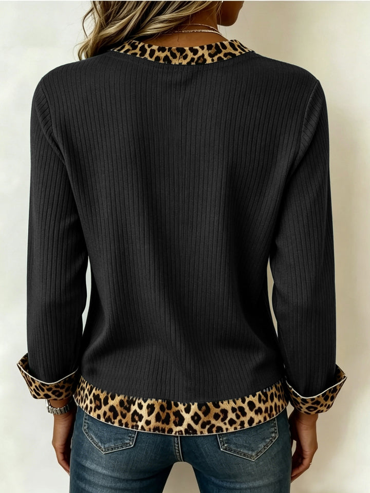 Leonora | Maglione a Coste con Patchwork Leopardato
