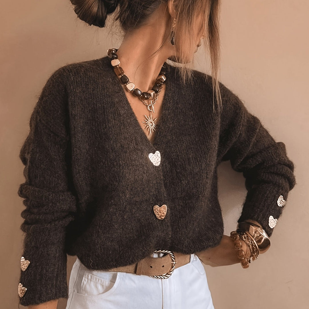 Cordelia | Cardigan con Scollo a V e Bottoni a Cuore