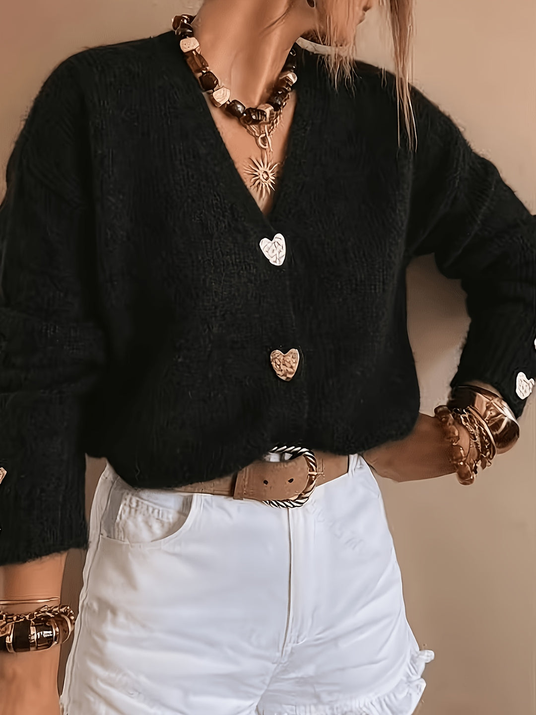 Cordelia | Cardigan con Scollo a V e Bottoni a Cuore