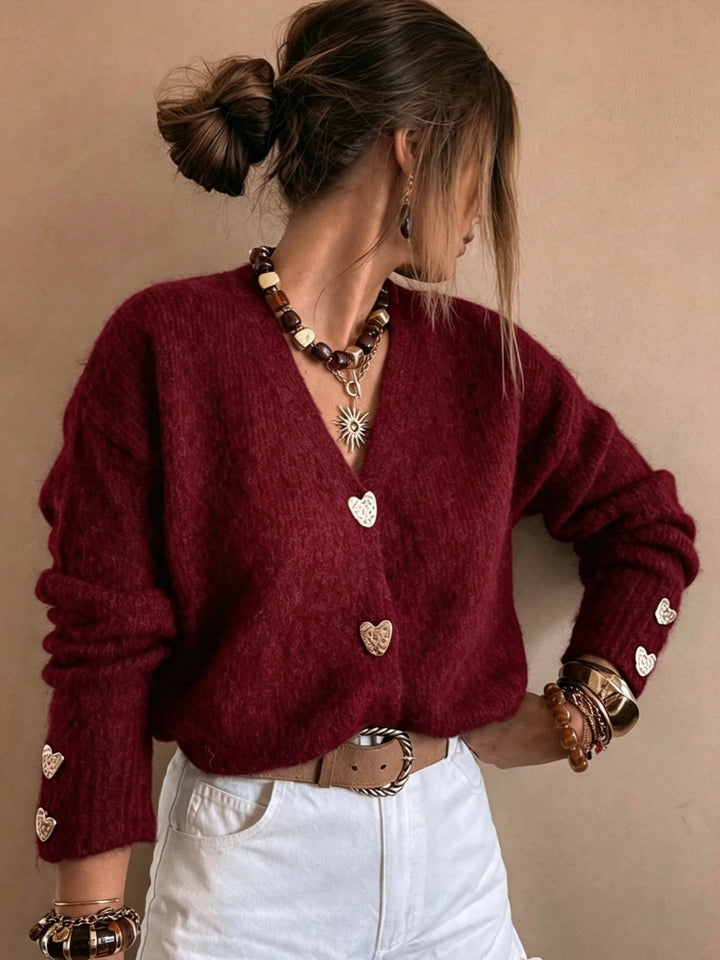 Cordelia | Cardigan con Scollo a V e Bottoni a Cuore