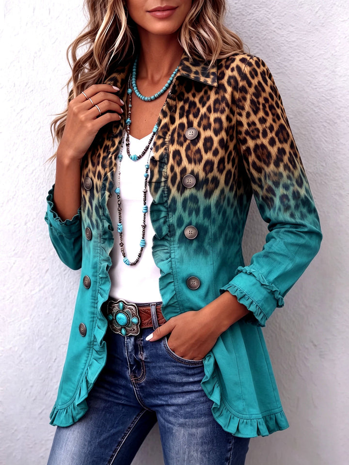 Beatrice | Blazer Leopardo Sfumato Turchese con Volant