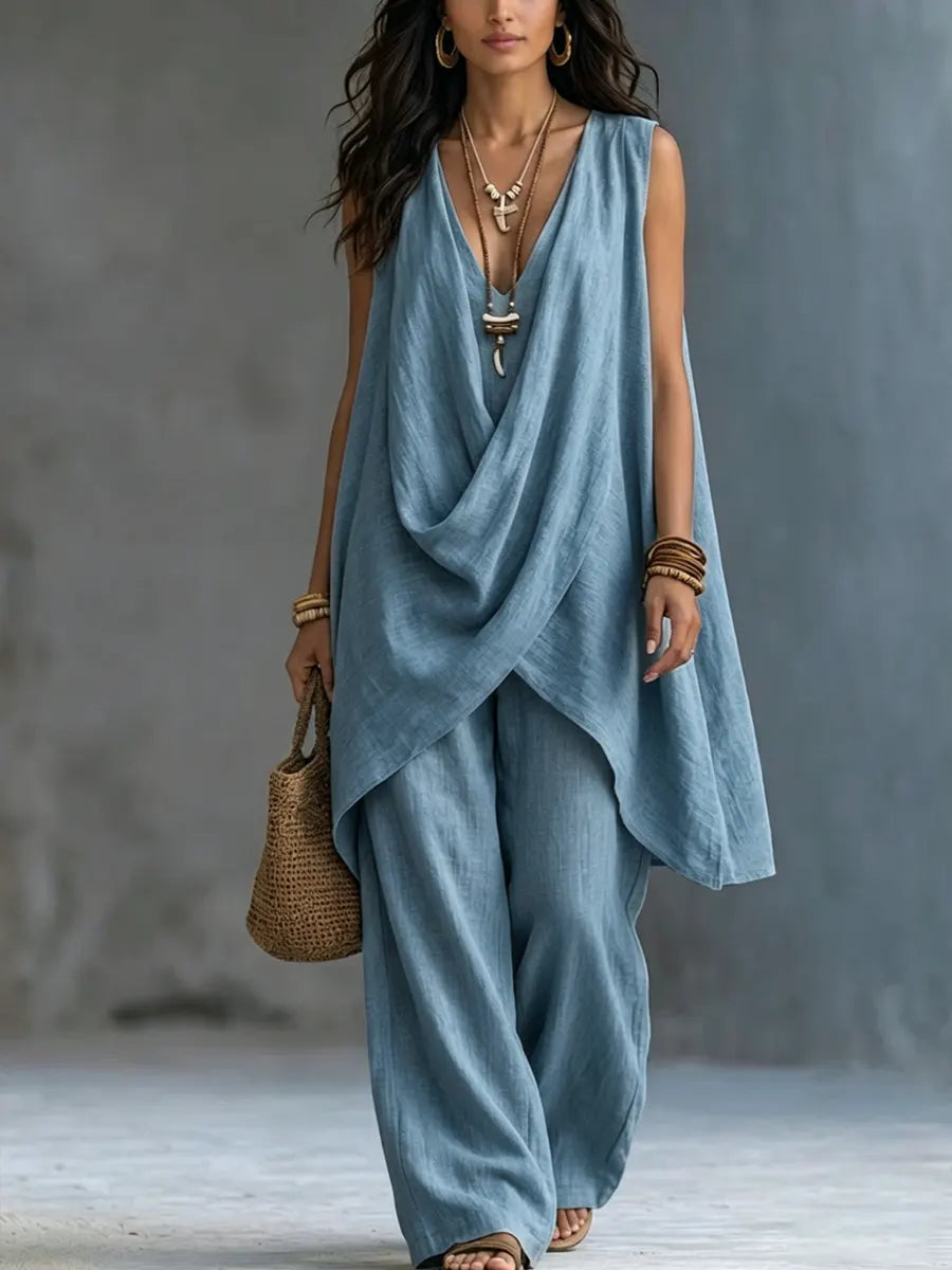 Giada | Completo Drappeggiato con Pantalone Ampio