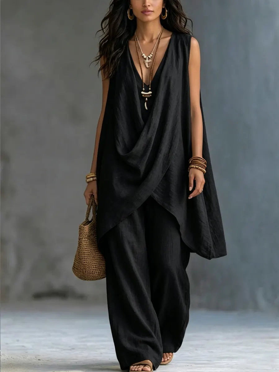 Giada | Completo Drappeggiato con Pantalone Ampio