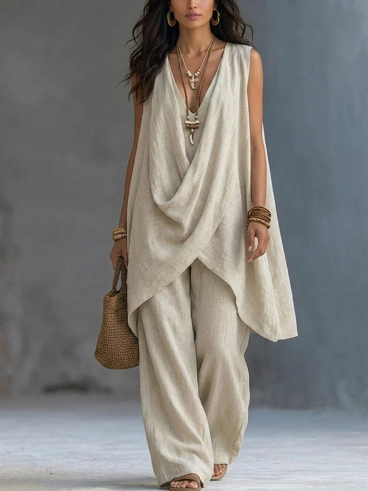 Giada | Completo Drappeggiato con Pantalone Ampio